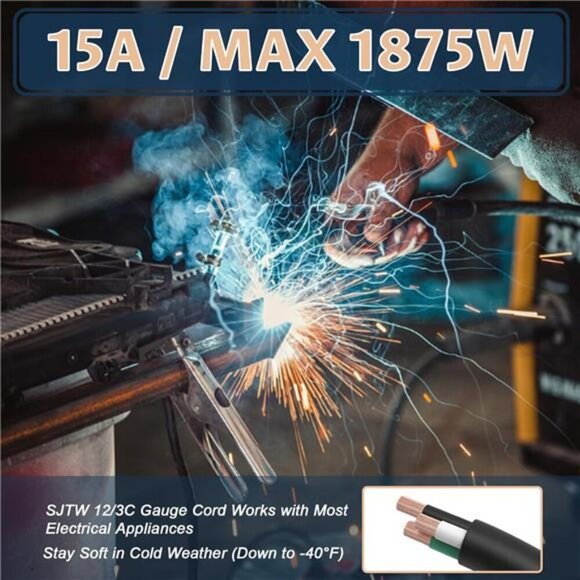 12 Ft Outdoor Extension Cord - 12/3 SJTW Heavy Duty Black Extension Cable - Picture 6 of 8